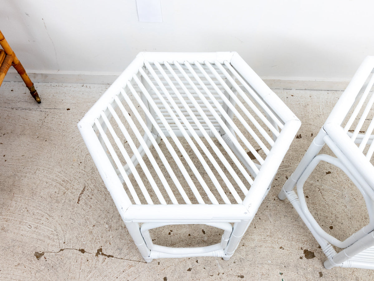Pair of White Rattan Side Tables The Antique And Artisan Gallery Online