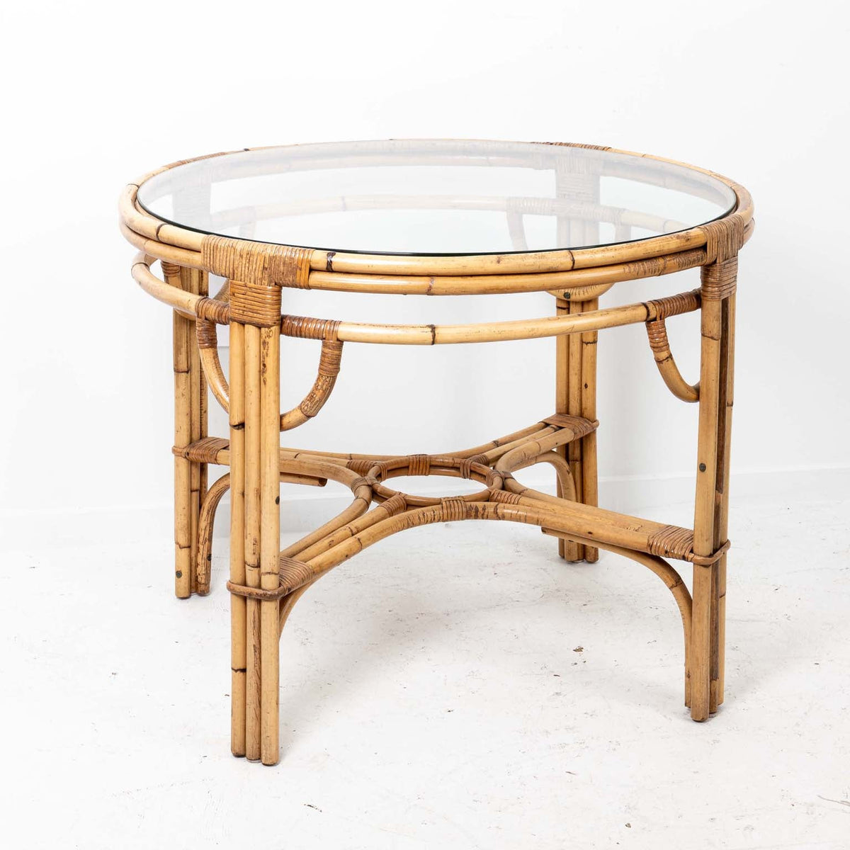 Mid Century Bamboo Round Glass Top Table – The Antique And